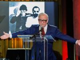 Joni Mitchell, Martin Scorsese and Leonardo DiCaprio attend Robbie Robertson memorial